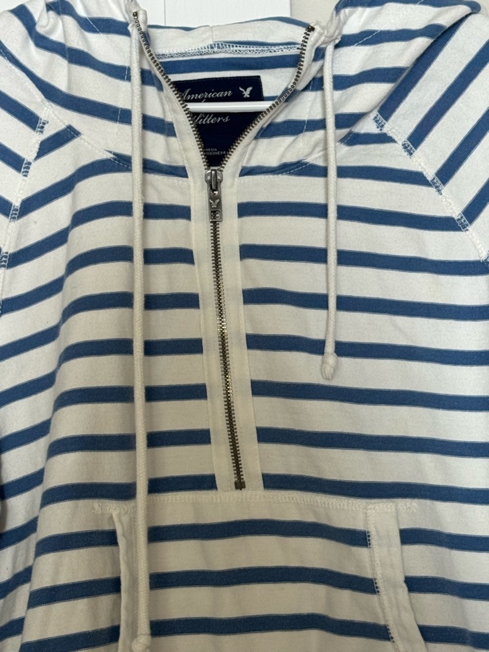 American Eagle Outfitters Blue & White Striped Half-Zip Hoodie - Picture 4 of 7